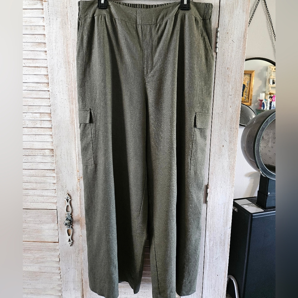 NWT Jessica Simpson Wide Leg Pant Cargo Linen Pant Olive Size Large